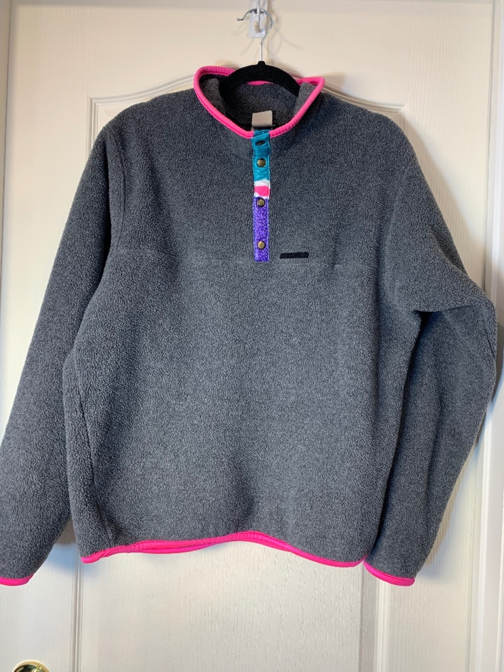 Louis Garneau Retro 90s Style Fleece Pullover Grey Pink Colorblock XL Outdoor